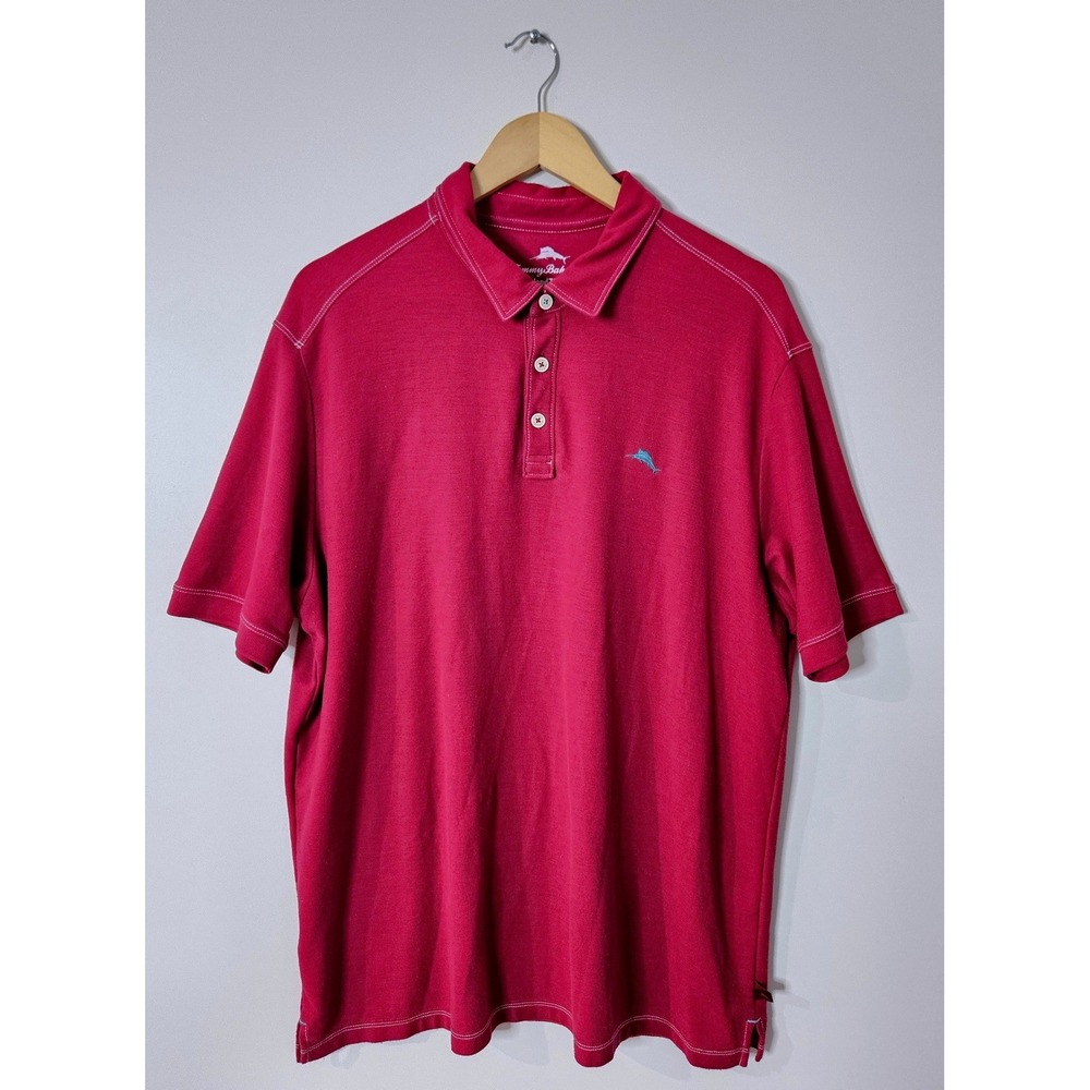 Tommy Bahama IslandZone Polo Mens XL Red Excellent Contrast Stitch Marlin Logo‎